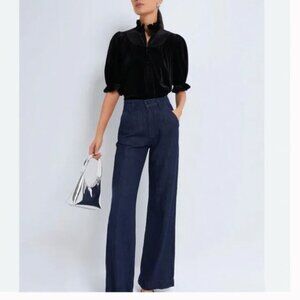 New Pomander Place Tuckernuck Selena Velvet Ruffle Top Black Sz S